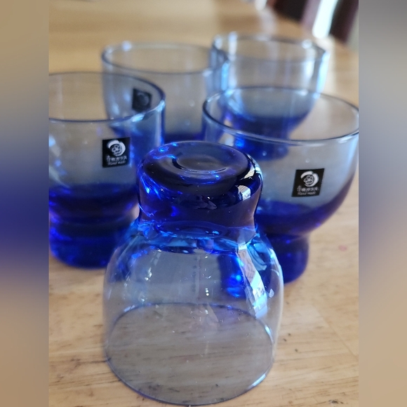 Japanese Handmade by Happy Sales Set of 5 Blue Glass Sake Cups 3oz. - Picture 7 of 9